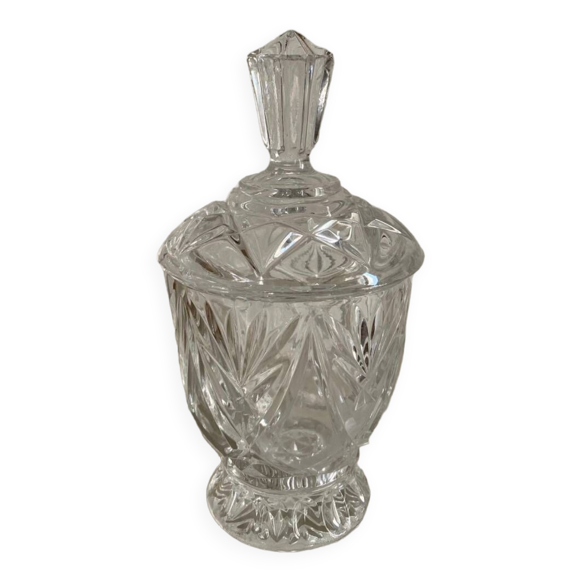 Vintage chiseled glass candy dish