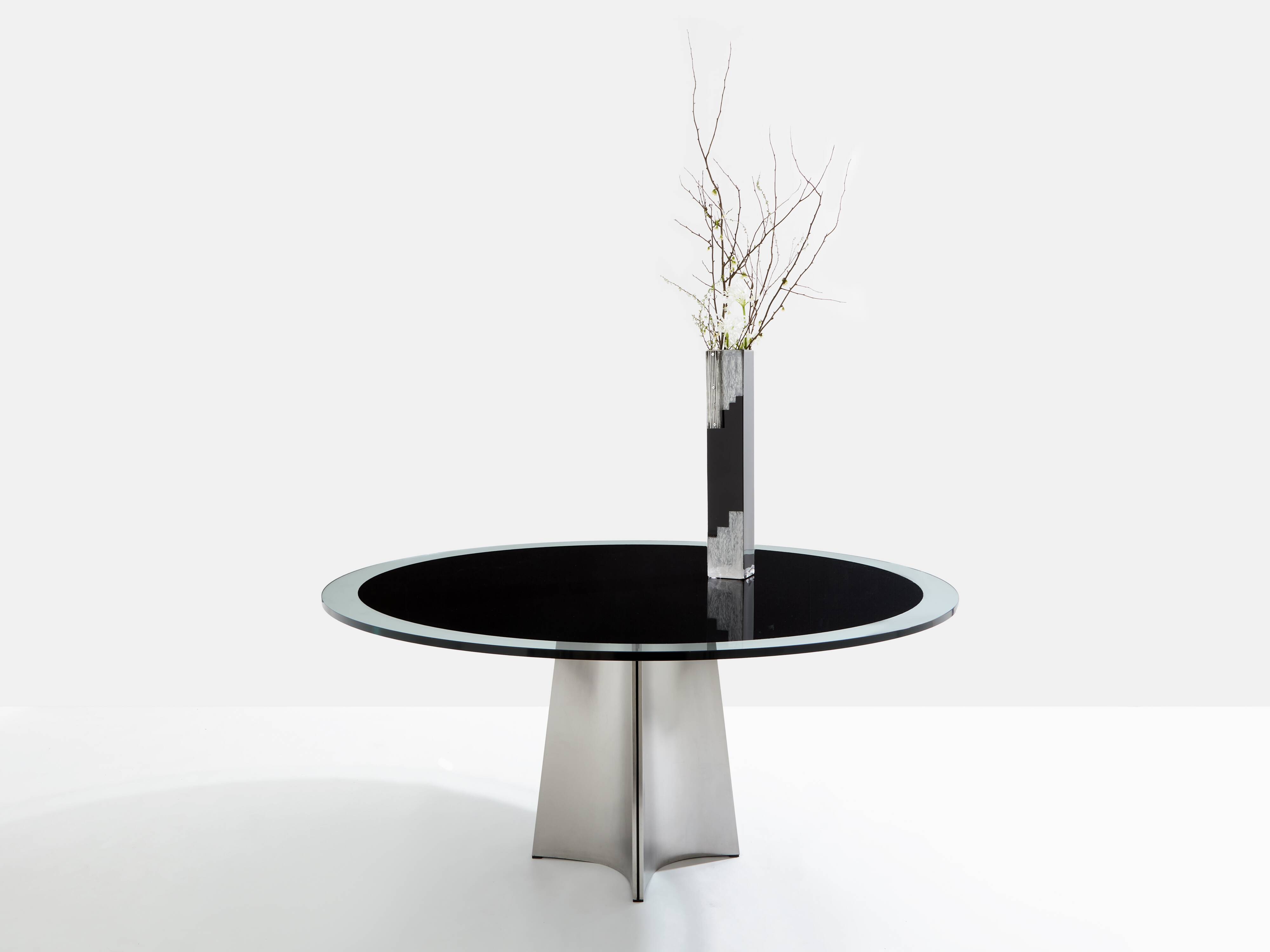 Table by Luigi Saccardo for Maison Jansen brushed steel black glass 1970