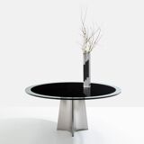 Table de Luigi Saccardo pour Maison Jansen acier brossé verre noir 1970
