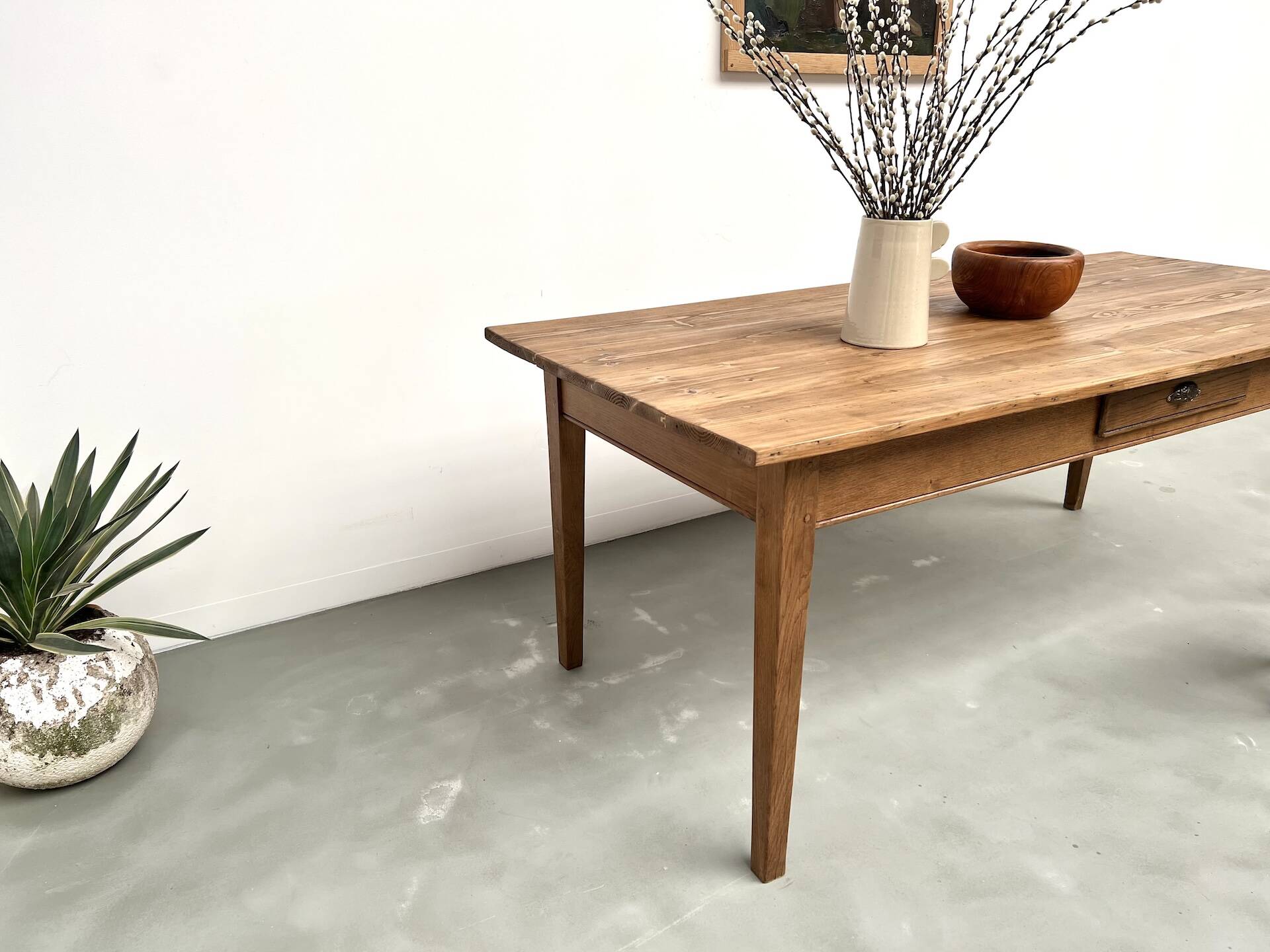 1950s farmhouse table, oak and pine