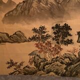 India ink drawing with red markings depicting a mountain landscape