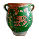 Ancient jar olive in provencal glazed terracotta, glazed green of the 19th century