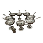 Vintage set of 8 finely engraved stainless steel ice cream bowls.