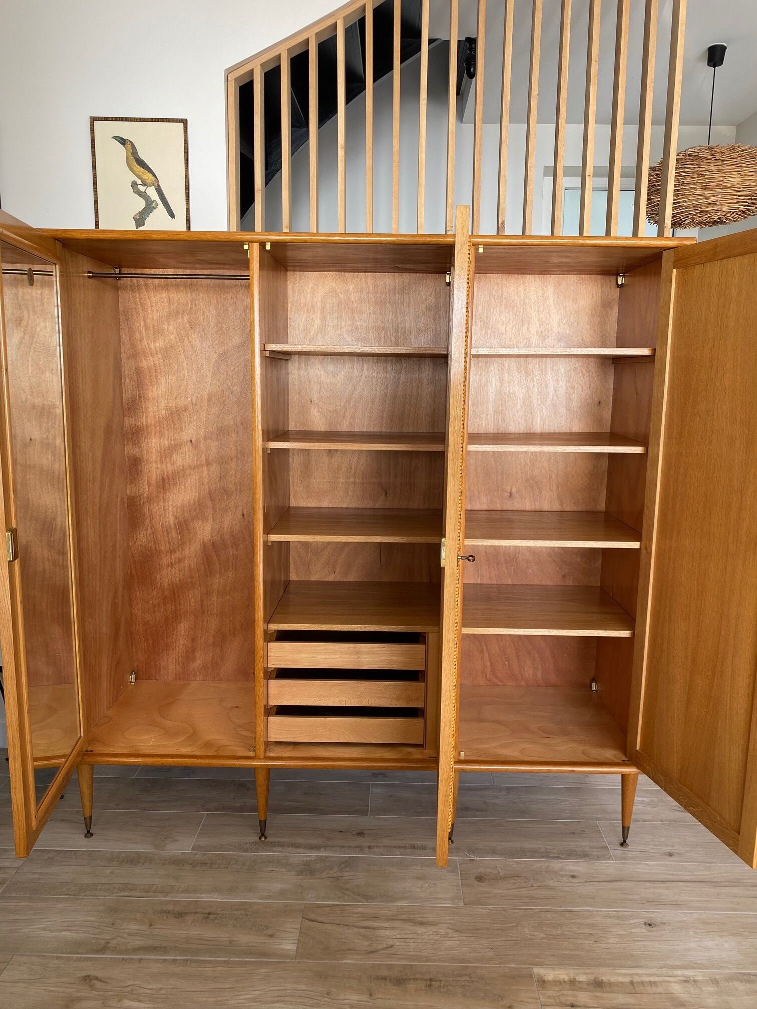 Chene and rattan cabinet