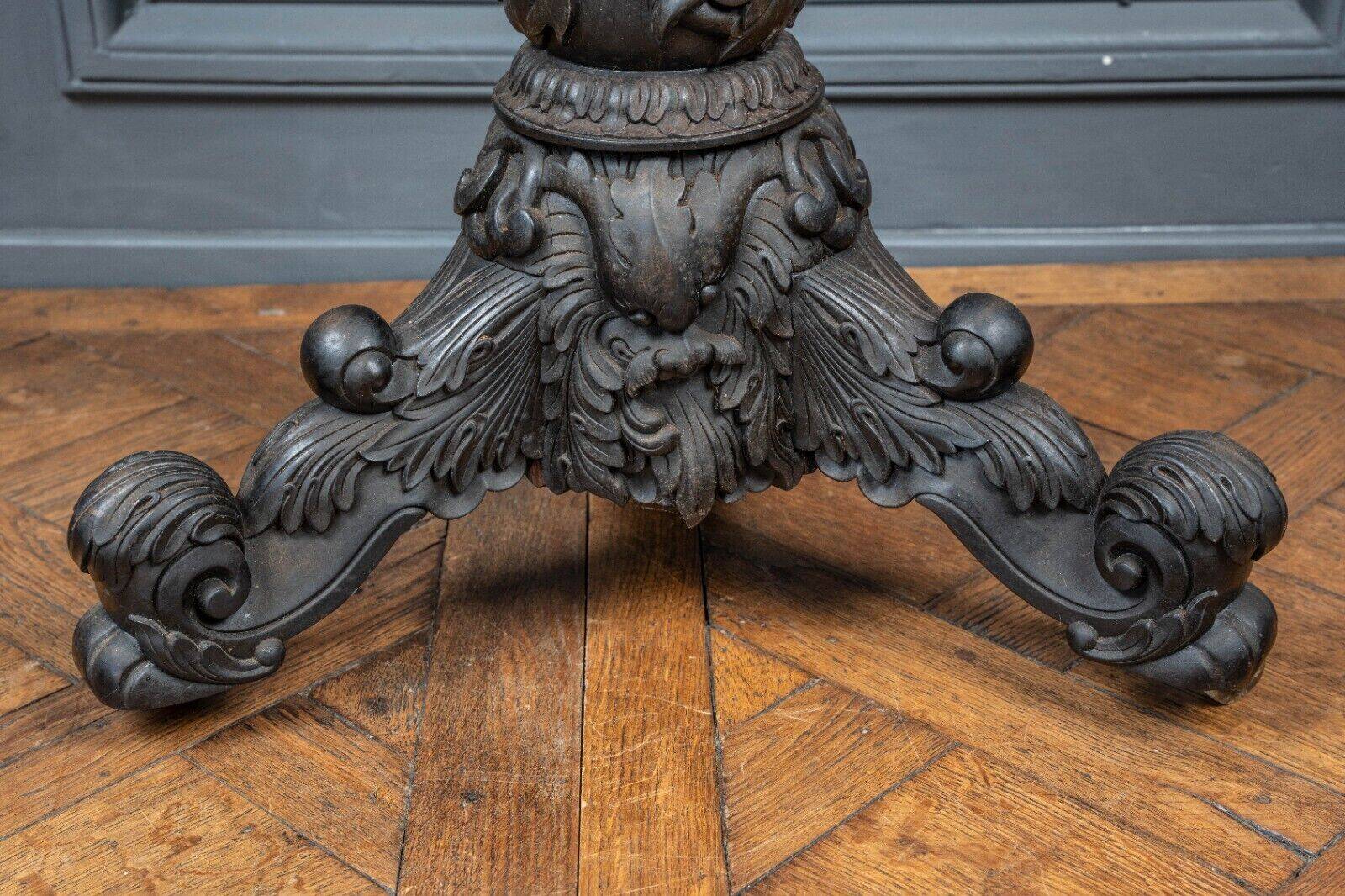 Indochina ironwood pedestal table decor winged character marble top 19th century