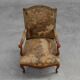 Carved Walnut Armchair with Cabriole Legs and Tapestry Upholstery, France