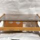 Brutalist wabi sabi slated coffee table with leather magazine holder