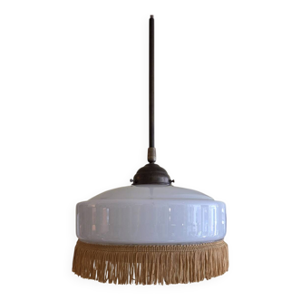 Art Deco suspension, white opaline