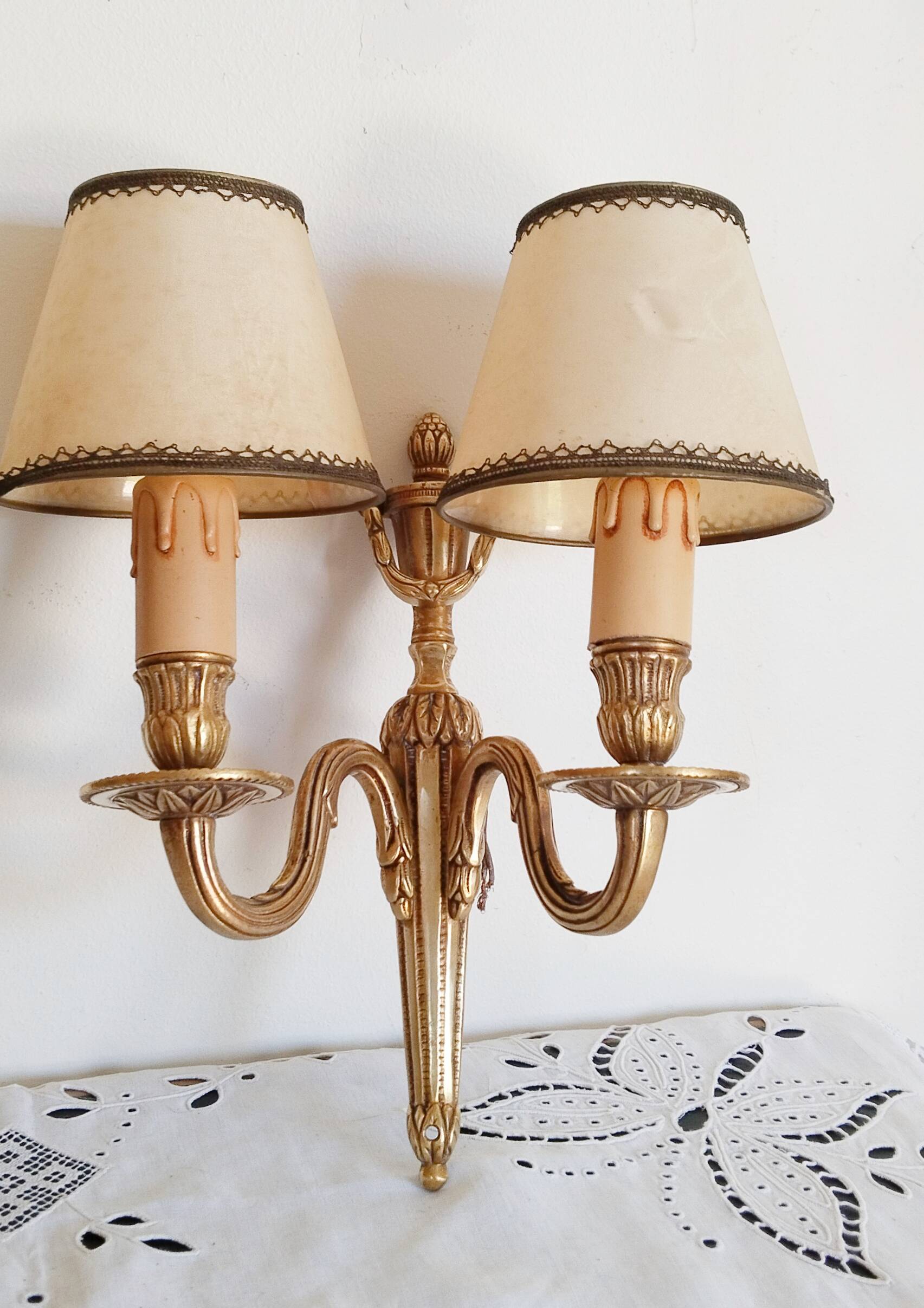 2-light wall lights in brass/bronze, Louis XVI style