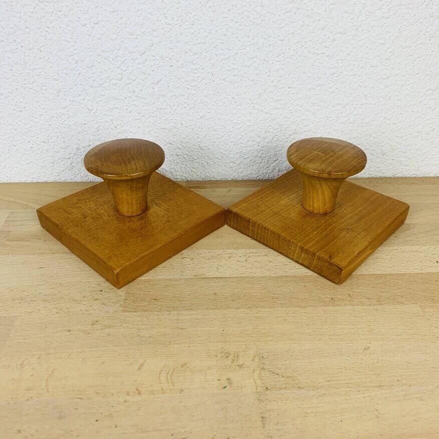 Pair of wooden hooks, wall coat rack