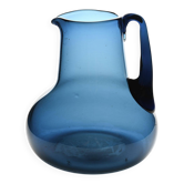 Blue blown glass jug by Claude Morin, Dieulefit circa 1975