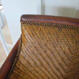 Woven rattan armchair and exotic wood - Colonial style - 1980s