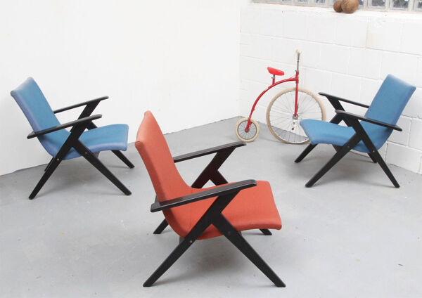 Fauteuil ciseaux des années 1950 en bleu