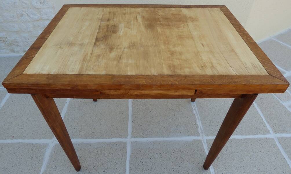 Italian wooden table with 2 extensions from 90 cm to 150 cm, completely restored