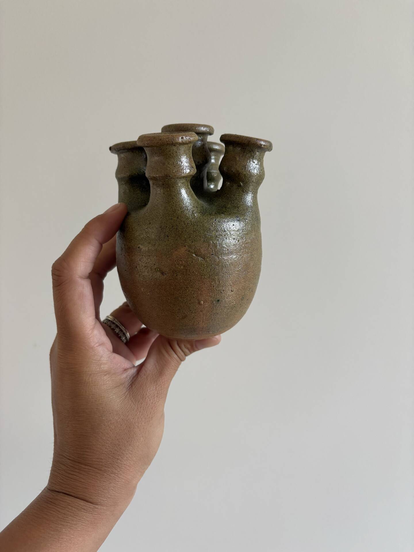 Vase with five necks in glazed stoneware