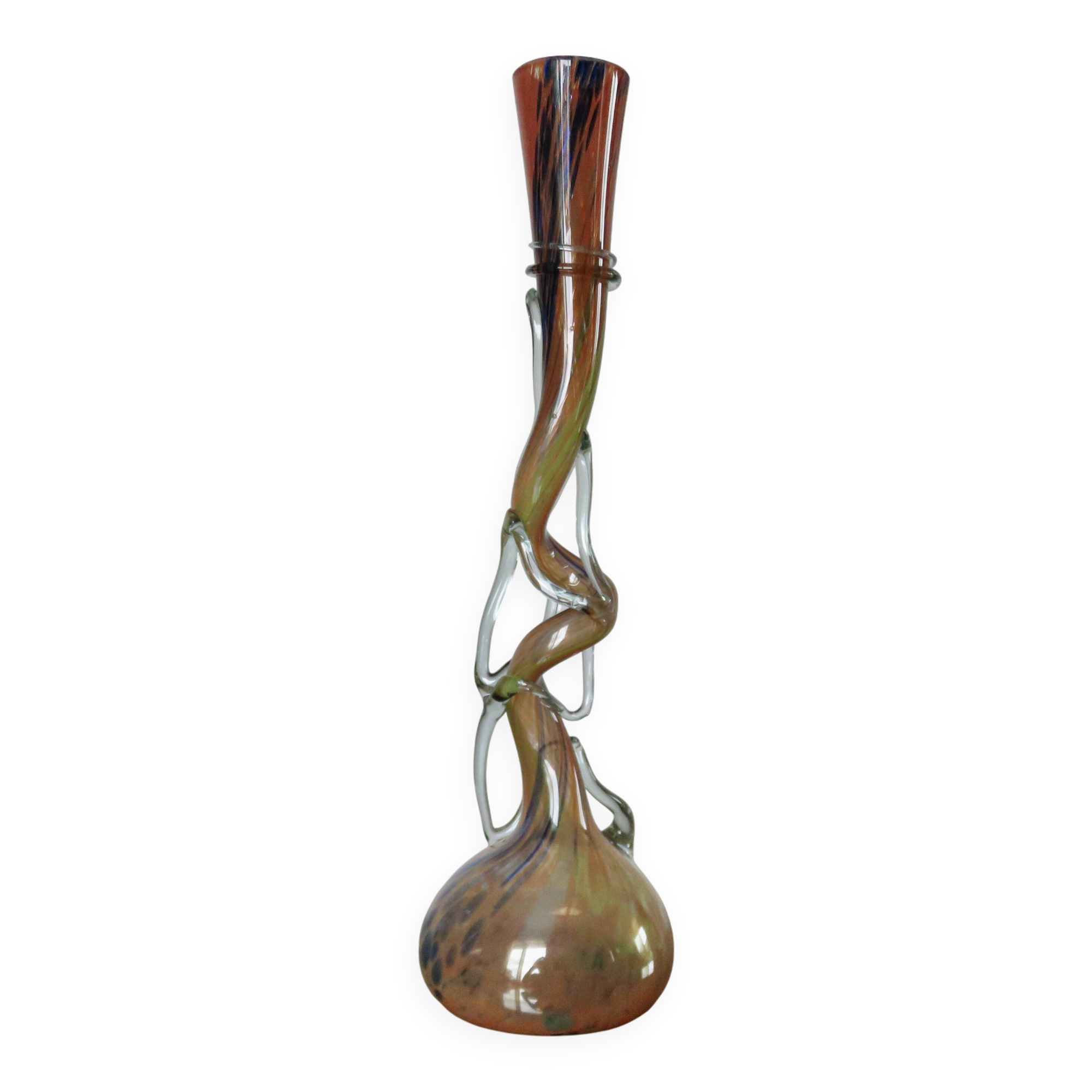 Grand vase soliflore en verre soufflé de Murano, style vénitien, années  70