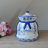 Pot à oignons en céramique fait et peint à la main motif fleurs bleues indigo Portugal