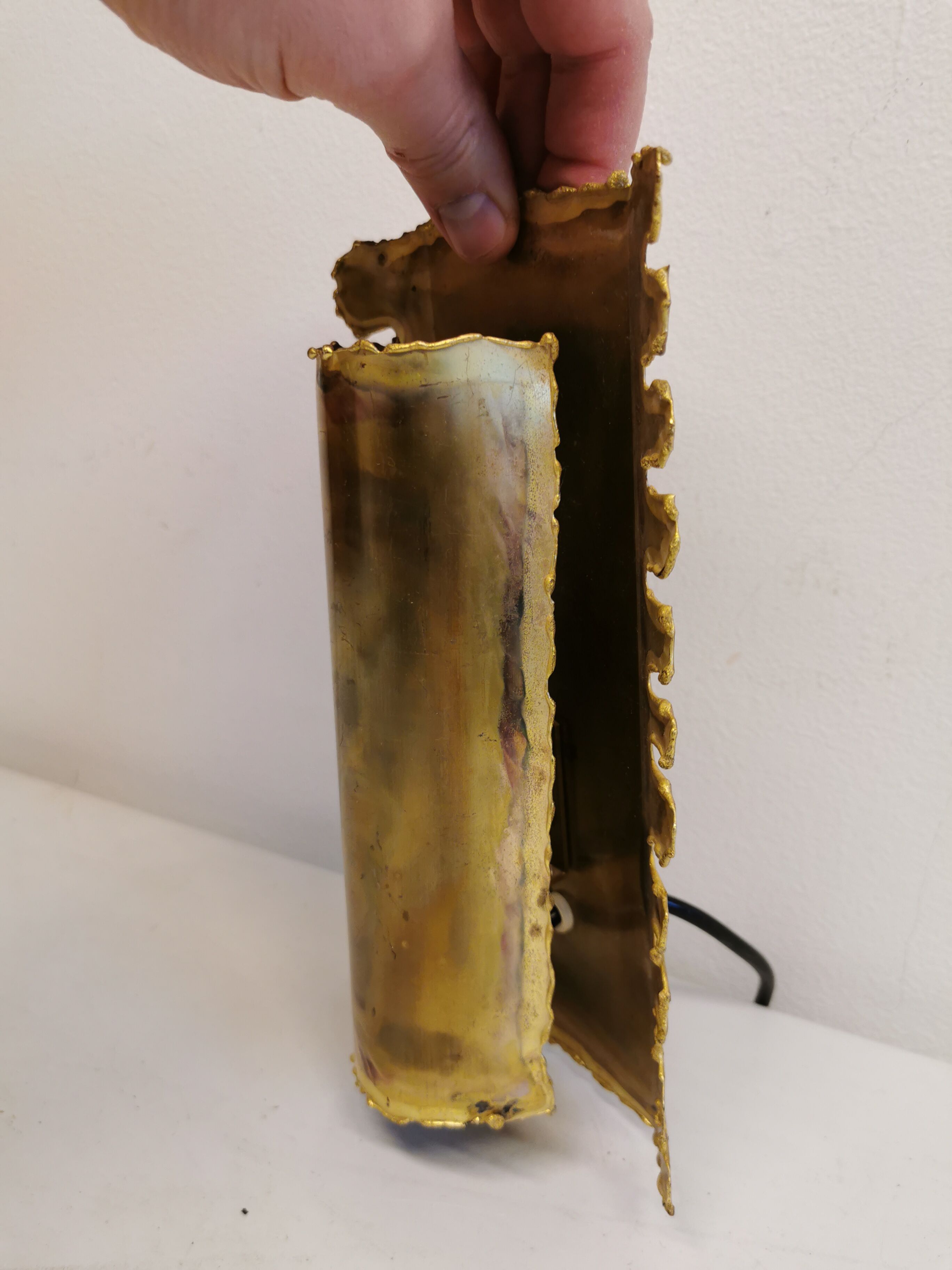 Brutalist flame cut brass wall lamp, designed by the famous Svend Aage Holm Sørensen Denmark