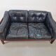 Mid-Century Modern Scandinavian Monte Carlo Sofa in Black Leather and Wood by Ingvar Stockum, 1965