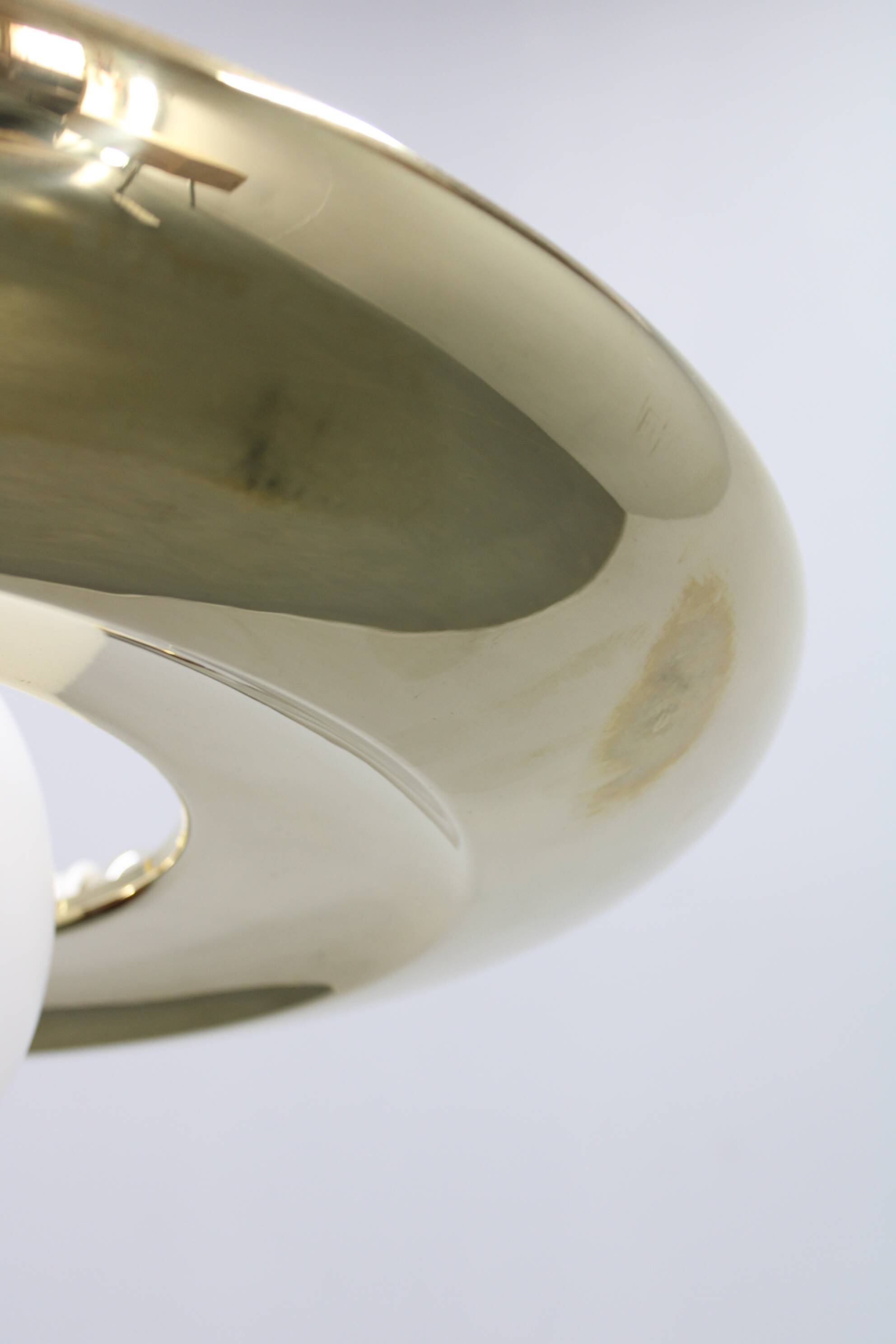 Art Deco brass chandelier with white glass, Czechoslovakia 1930s