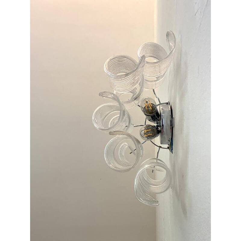 Set of Two Transparent “Ricci” Murano Glass Wall Sconces in Mazzega Style