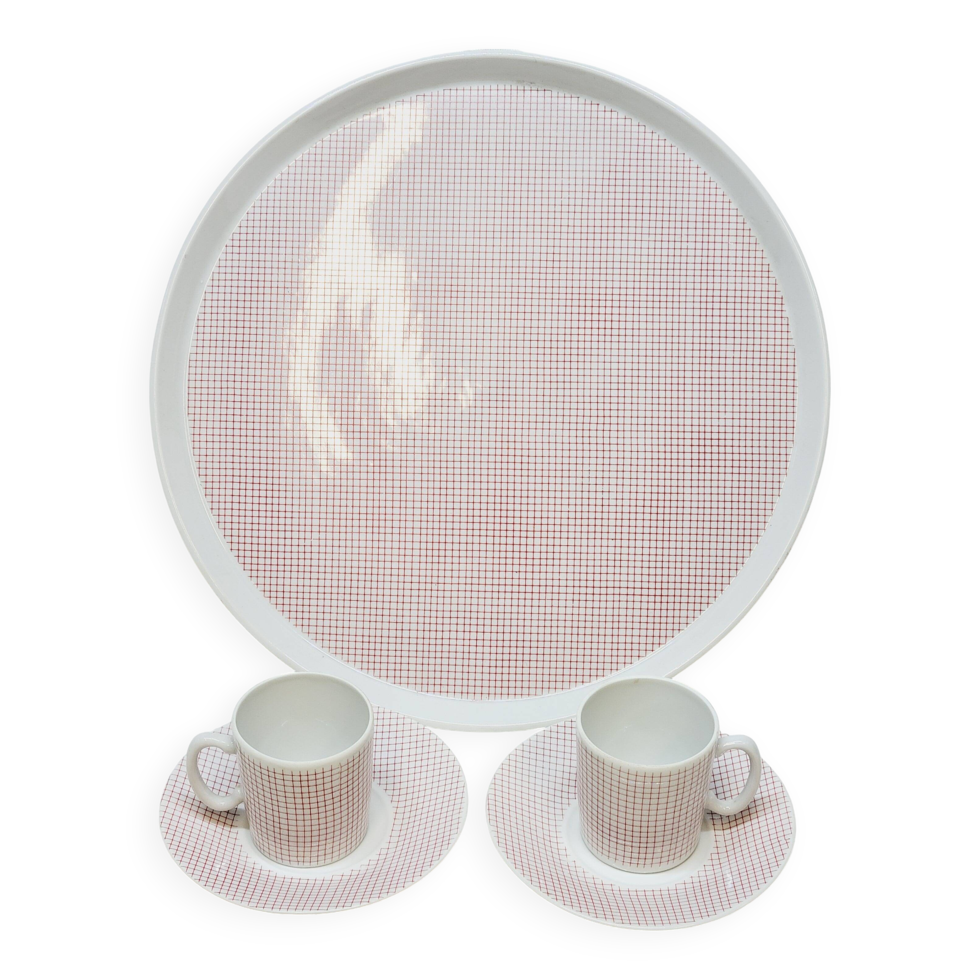 Pie Dish + 2 Vichy Porcelain Cups Philippe Deshoulières Lourioux