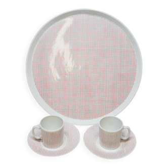 Pie Dish + 2 Vichy Porcelain Cups Philippe Deshoulières Lourioux