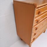 Bamboo and rattan wood chest of drawers from the 60s
