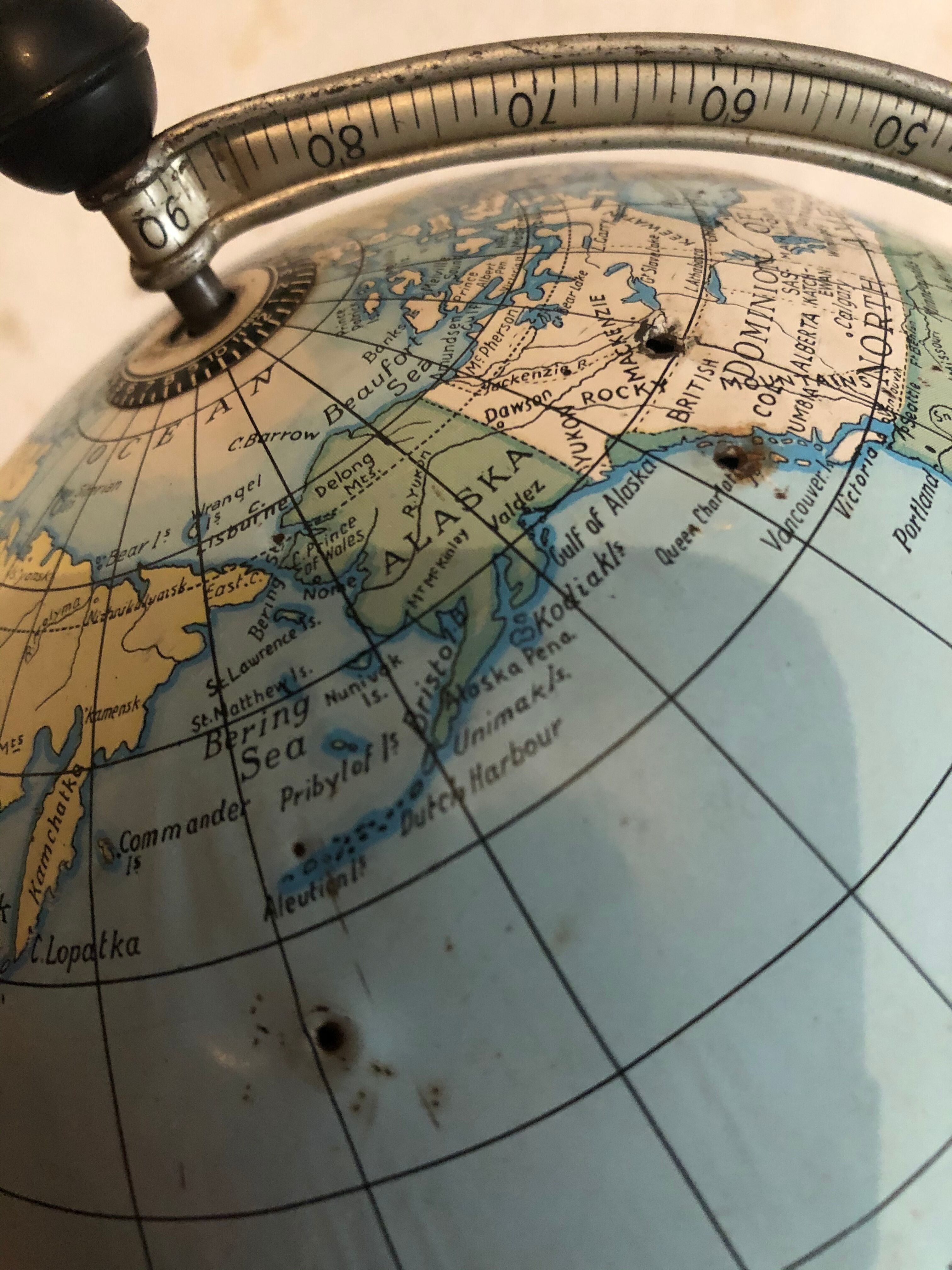 World globe in vintage sheet metal of English origin