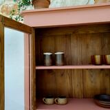 Antique showcase, cupboard, glass cabinet, wood and terracotta, Parisian format