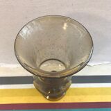 Vase verre soufflé bullé gris décoration vintage