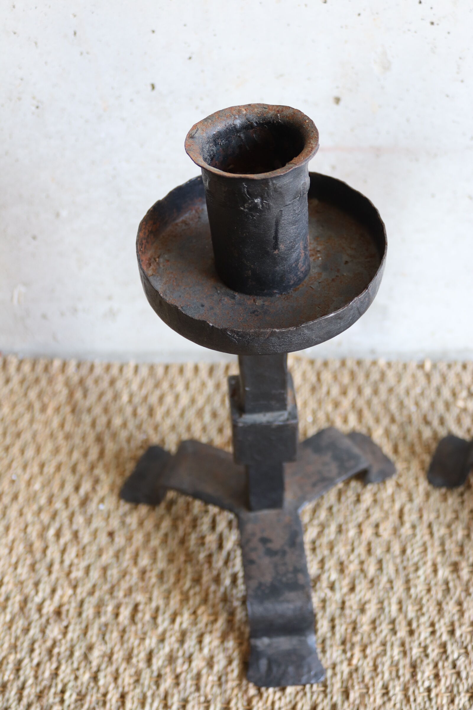 Pair of large brutalist cast iron candlesticks from the 50s