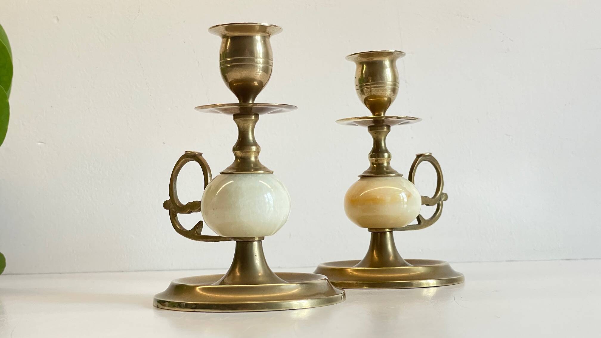 BOUGEOIRS Vintage Onyx Marble and Brass