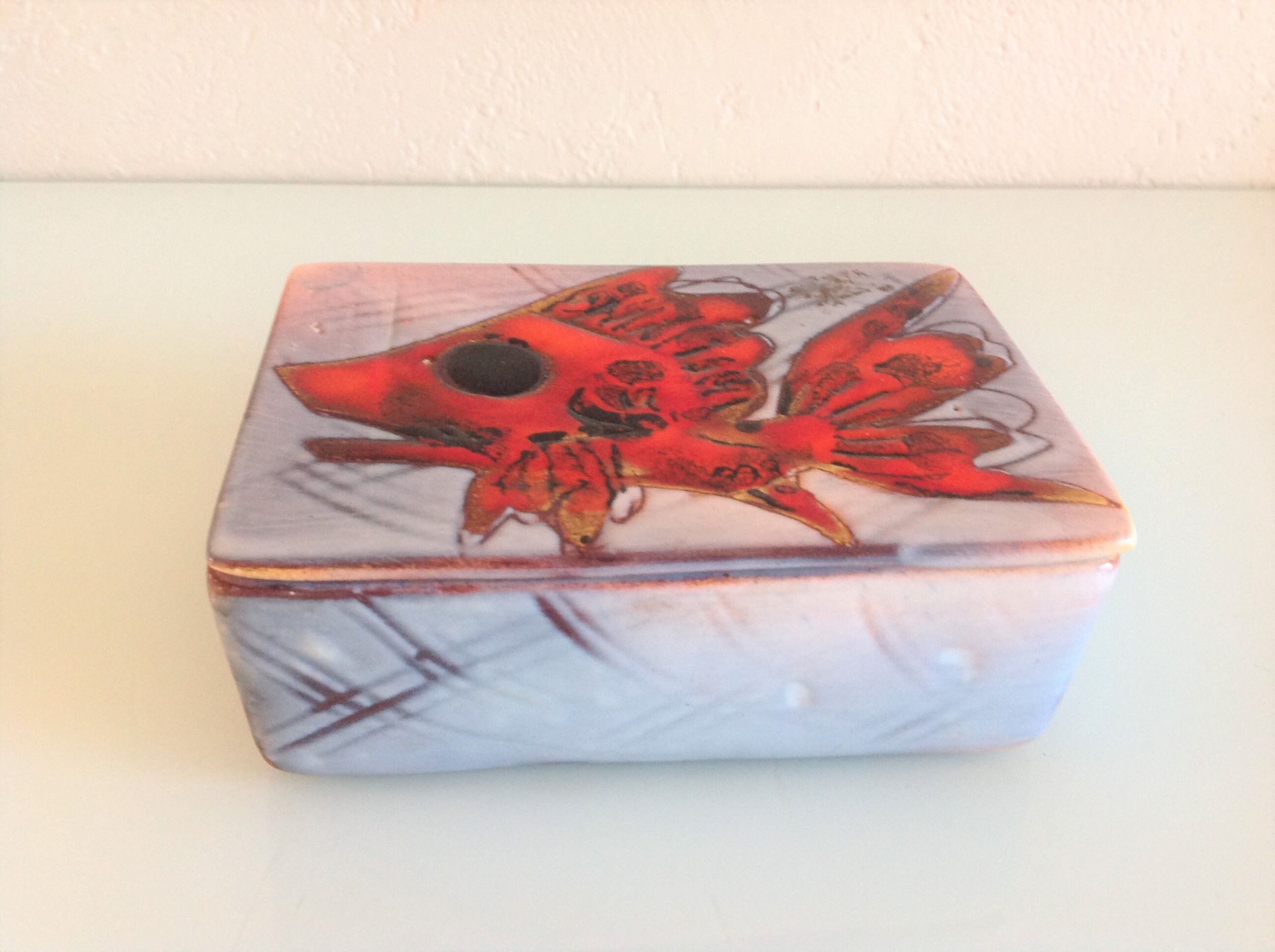 Box in red and gray ceramic of Vallauris / vintage years 60-70