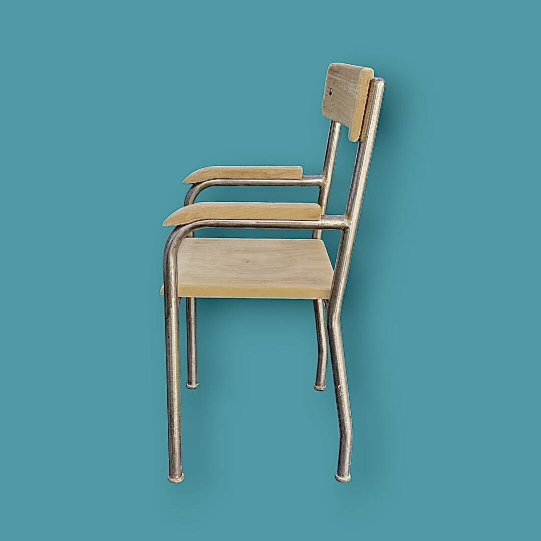 Antique wooden and metal children's chair with armrests – circa 1960