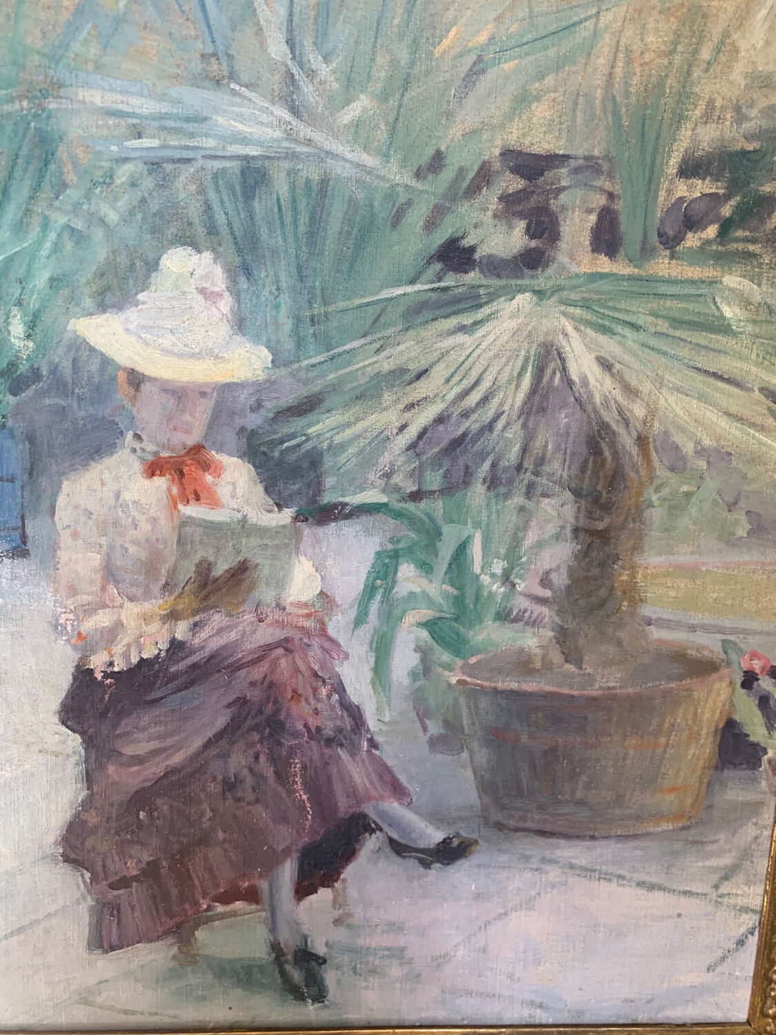 Oil on canvas painting XIX woman reading