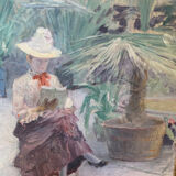 Oil on canvas painting XIX woman reading