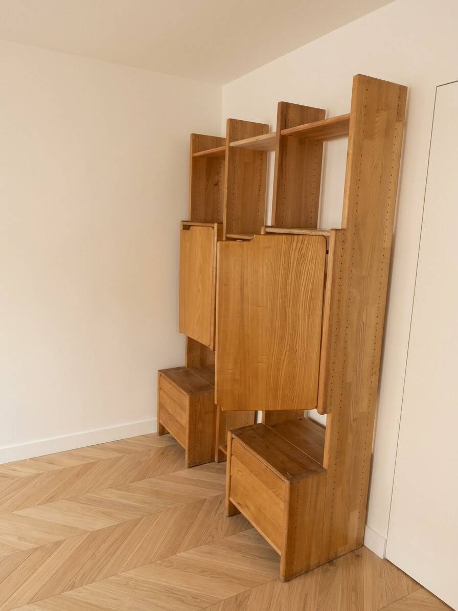 Modular library in solid elm by Pierre Chapo