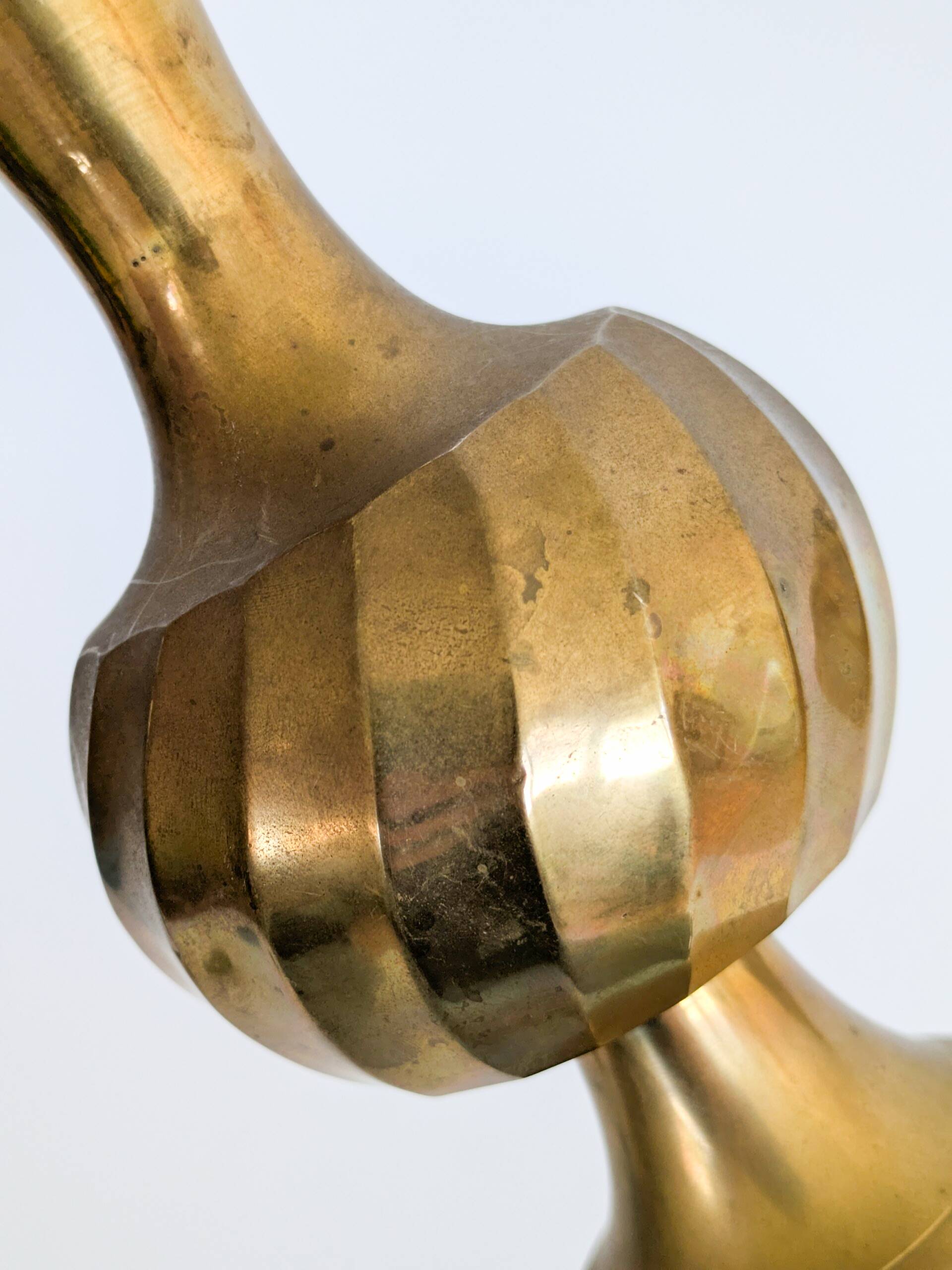 Solid brass Midcentury vase in trumpet shape with twisted details.