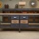 Industrial sideboard from metal and wood factory 1950