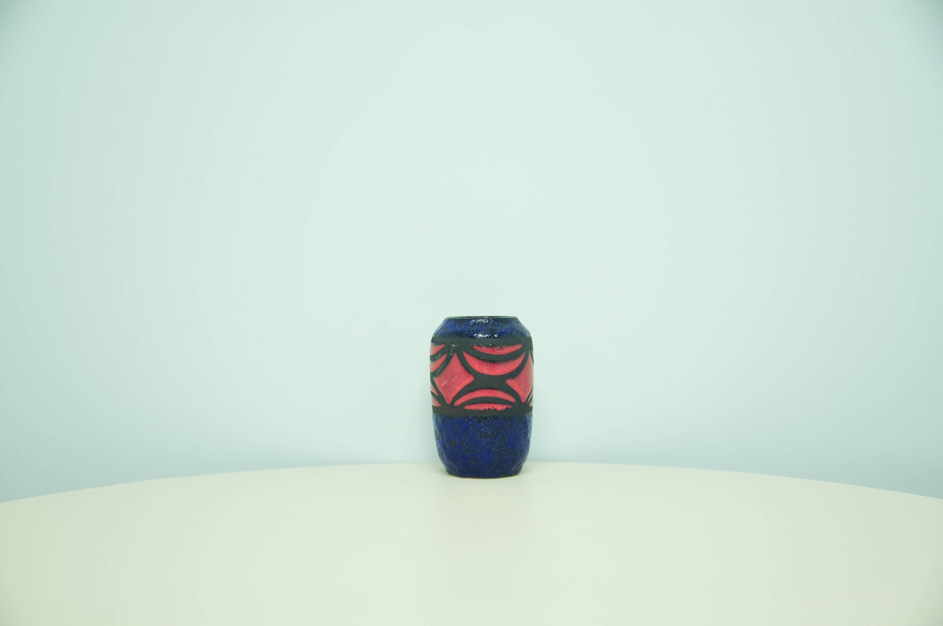 Vintage blue & red fatlava west germany vase scheurich