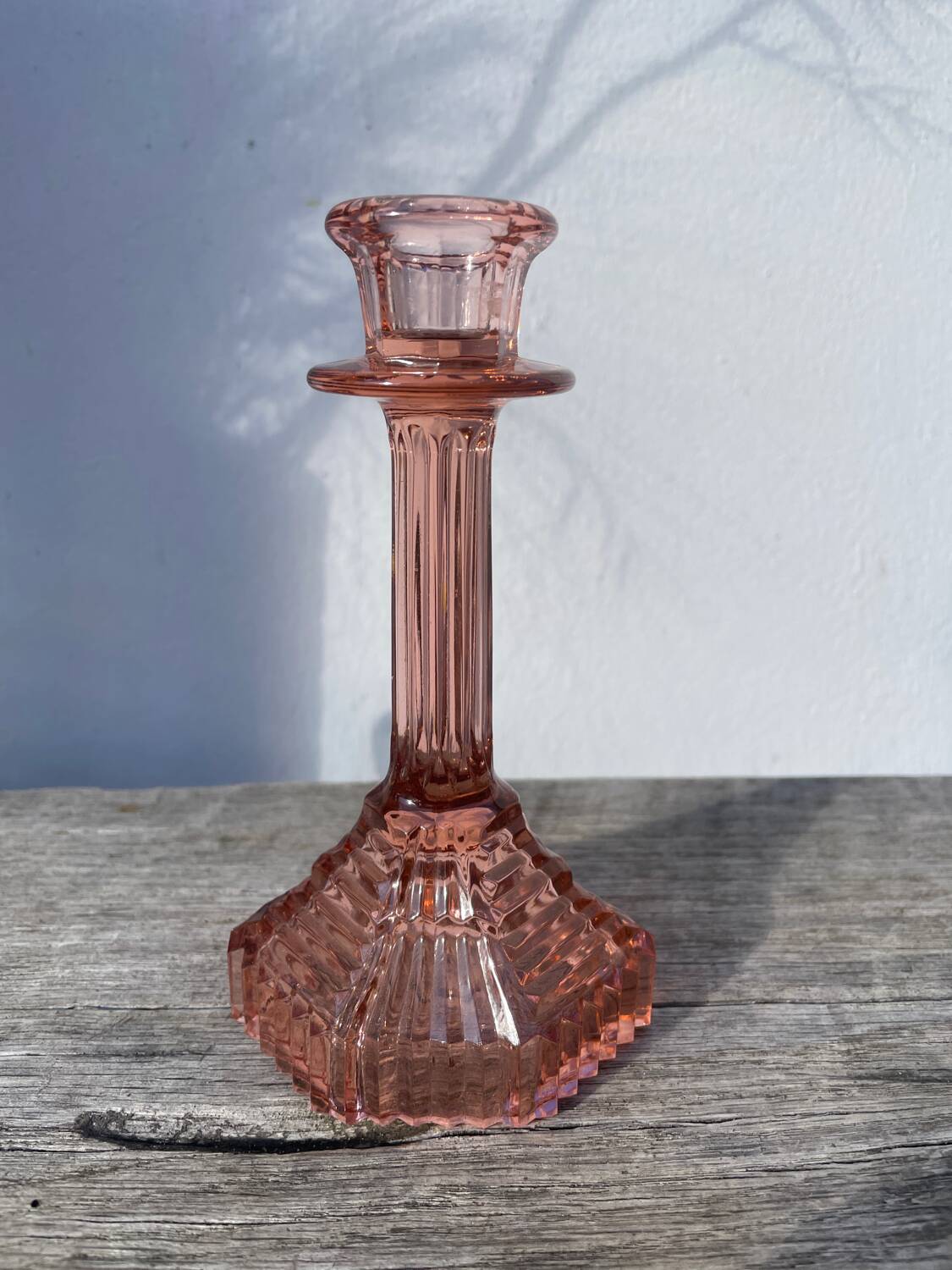 Art Deco pink glass candlestick