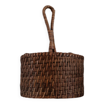 Ancien panier porte-verres en rotin tressé – Vintage années 70