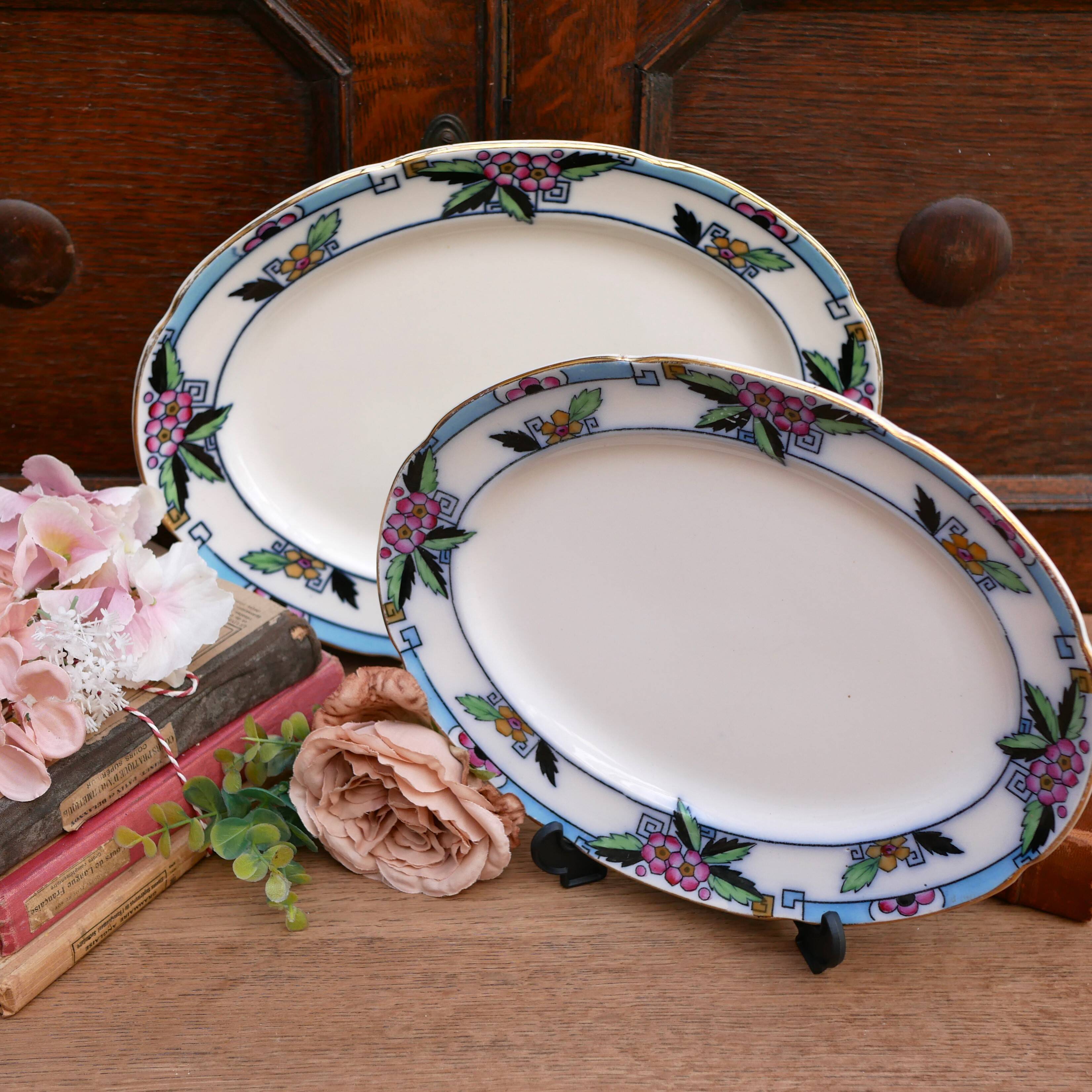 Two Art Deco trays by Losol Ware, large and medium size.