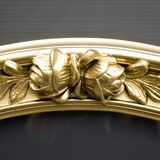 Cadre vide ovale doré ancien avec fleurs sculptées bois et stuc 63 x 53