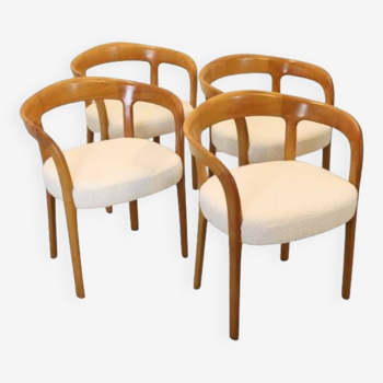 Set van 4 stoelen 'Gardelegen' - nieuw bekleed wit bouclé teddy