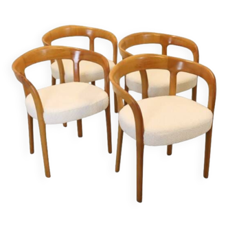 Set van 4 stoelen 'Gardelegen' - nieuw bekleed wit bouclé teddy
