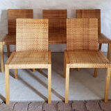 5 wooden and rattan chairs