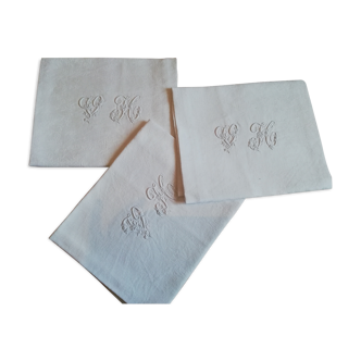 Lot de 3 serviettes anciennes monogrammees
