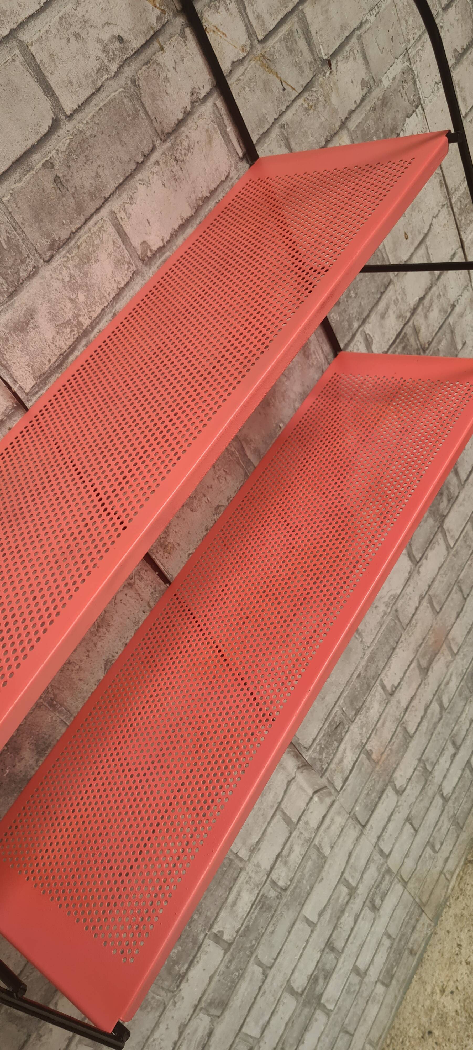 vintage perforated sheet metal shelf